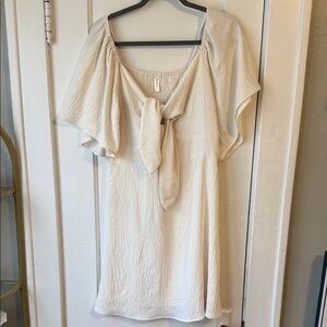 Chic Cream Midi Dress with Tie-Front